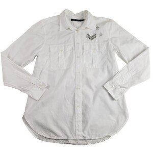 LAUREN RALPH LAUREN Military Style Shirt Womens Medium White Button Up Patches